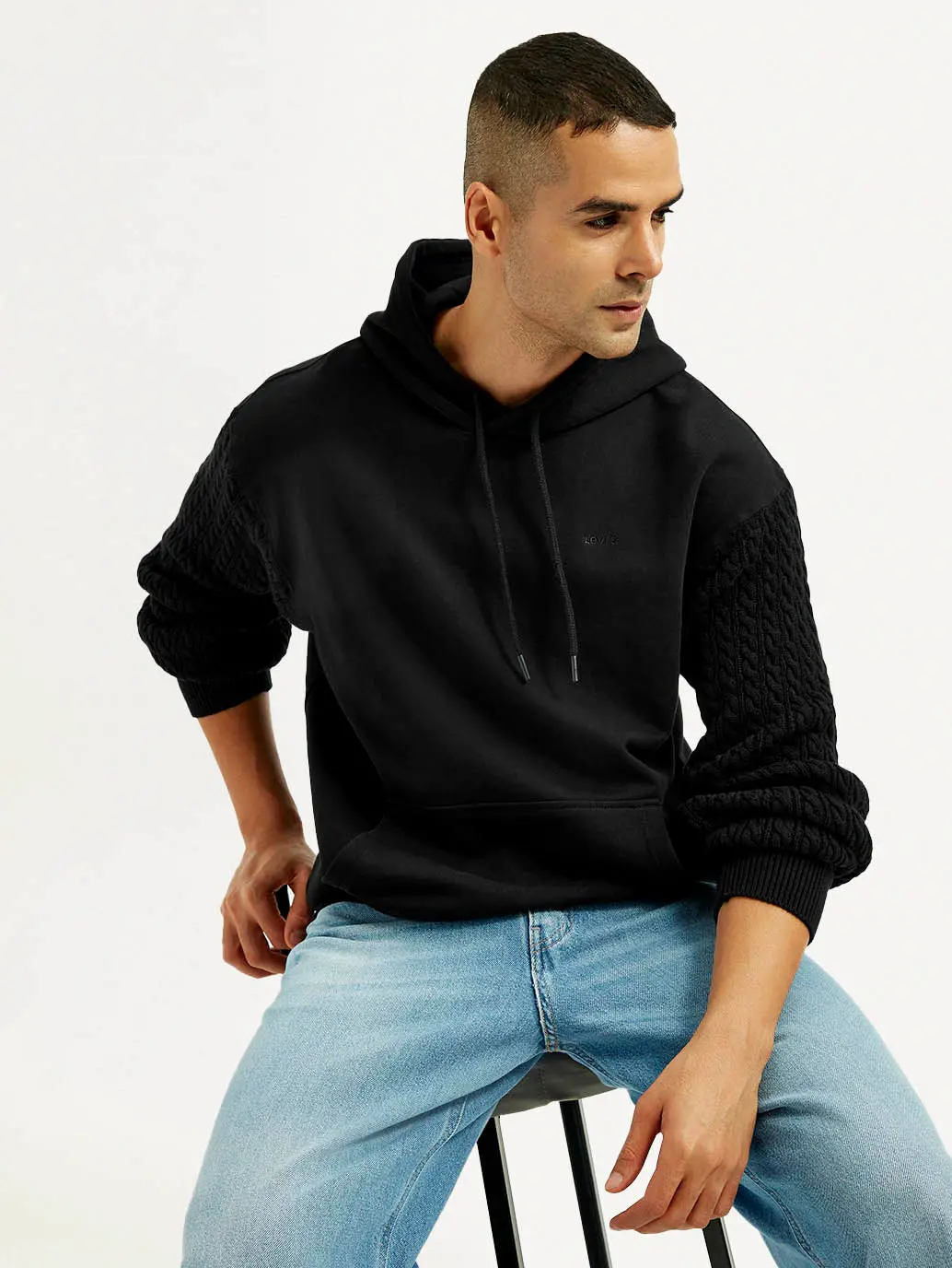 Men's Knitted Black Hooded Sweatshirt 1
