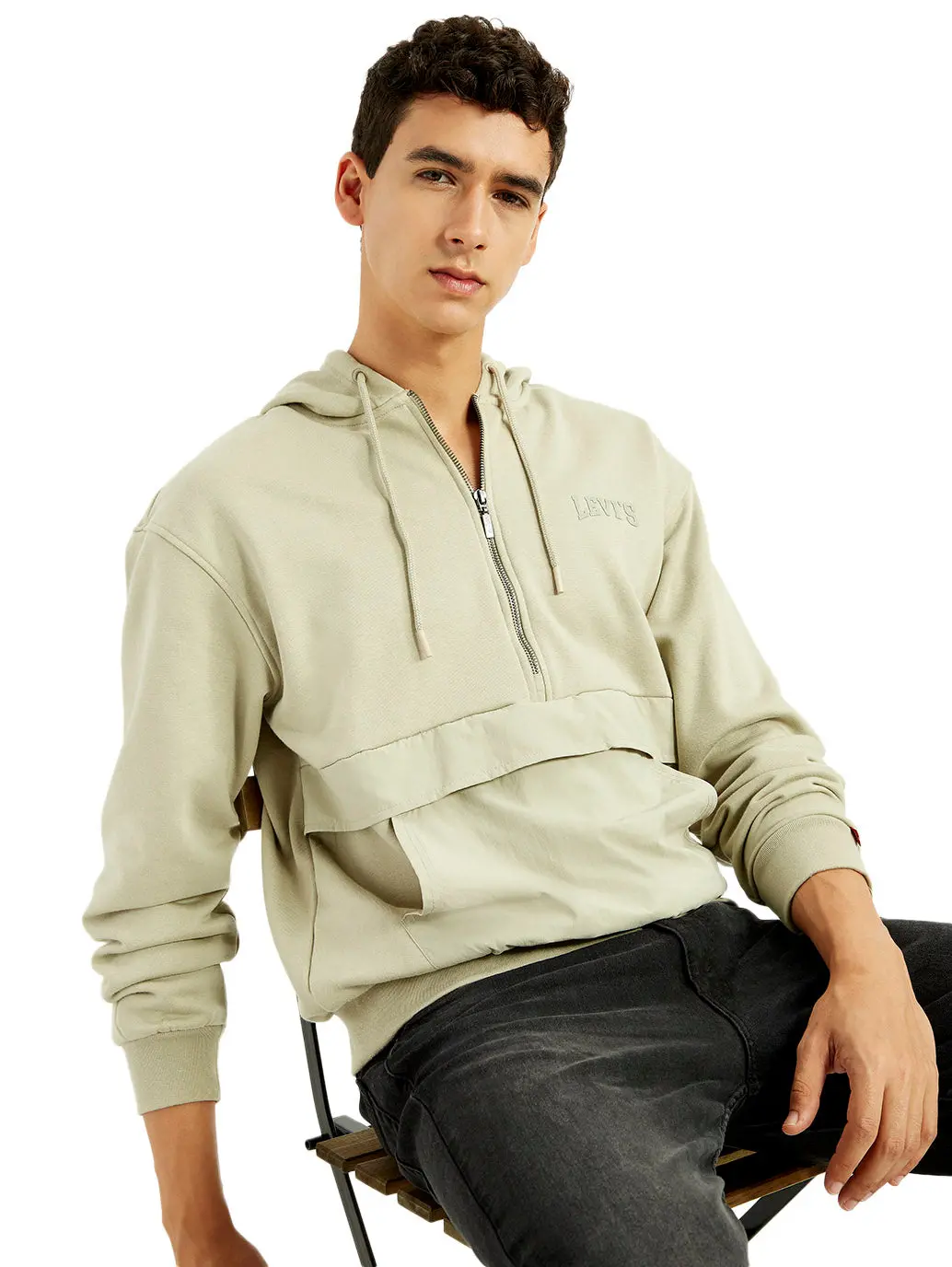 Men's Brand Logo Beige Hooded Sweatshirt 1
