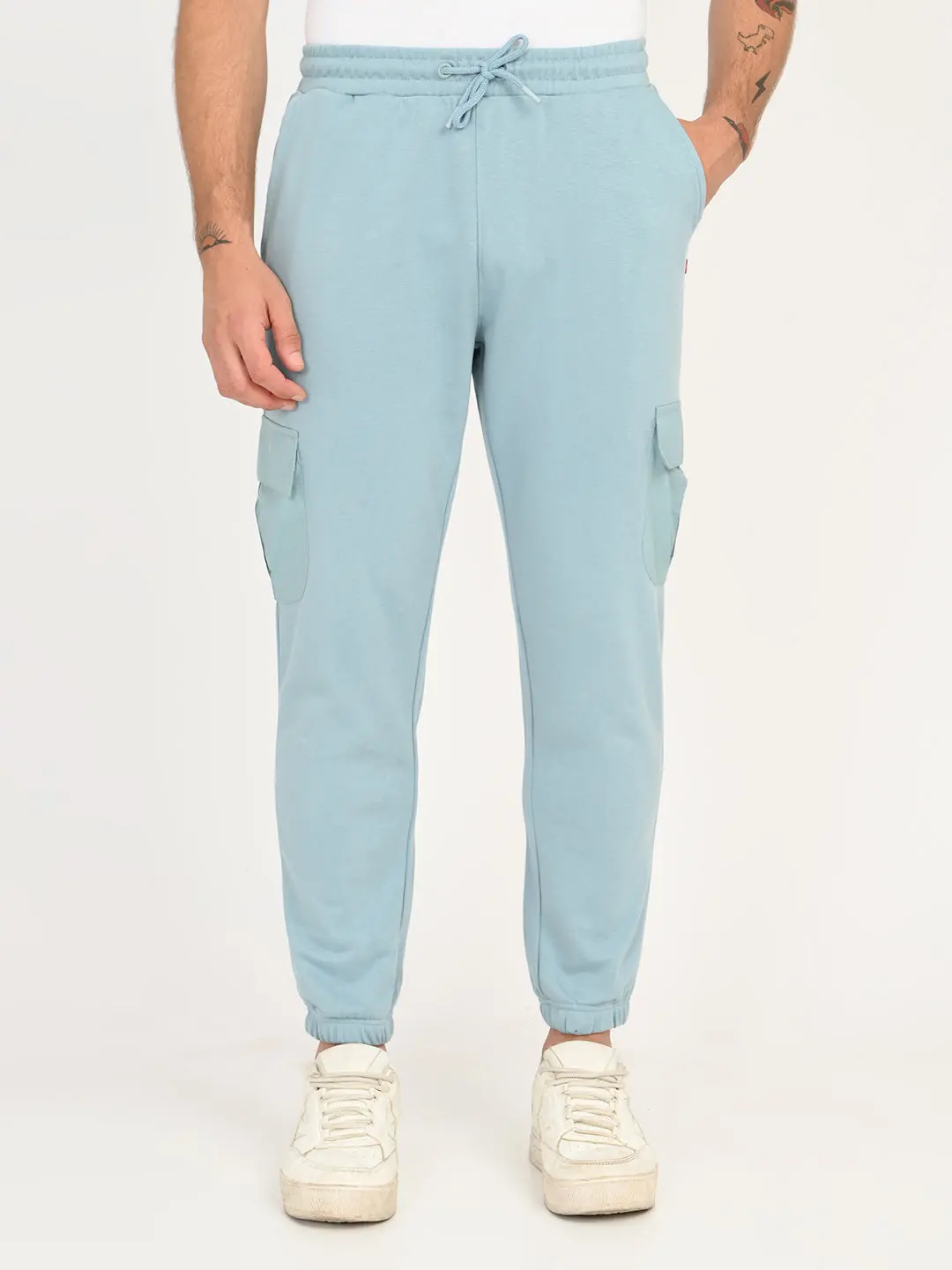 Men's Light Blue Solid Joggers 1