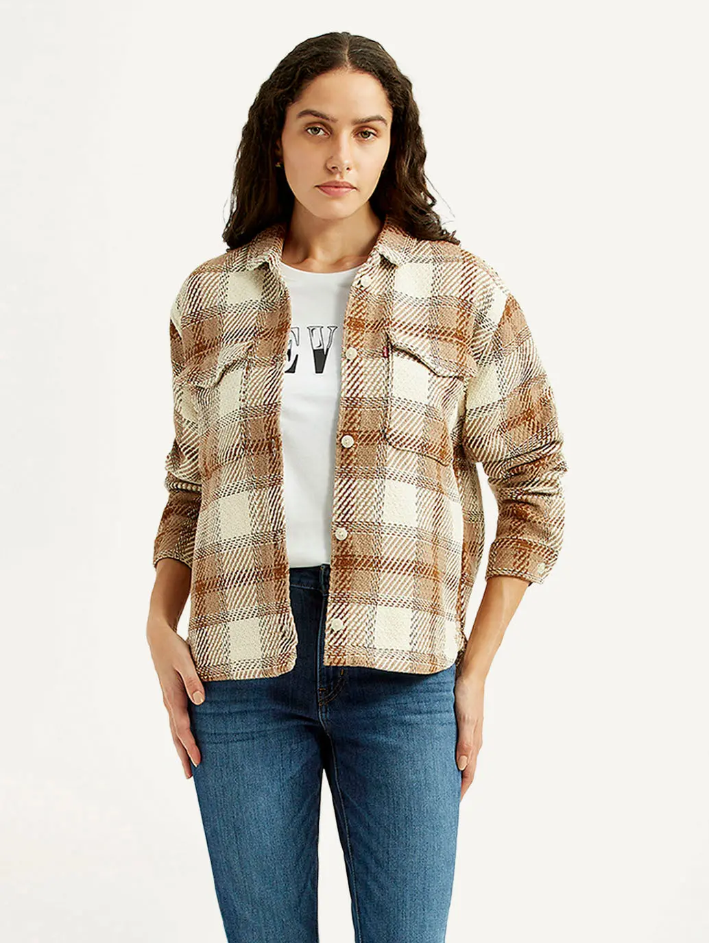 Women's Plaid Light Brown Slim Fit Shirt 1