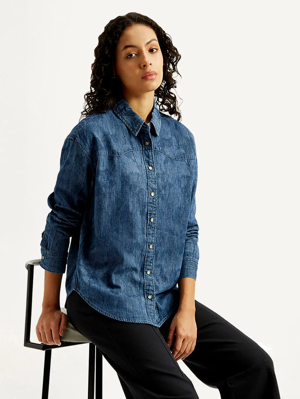 Women's Washed Relaxed Fit Denim Shirt 1