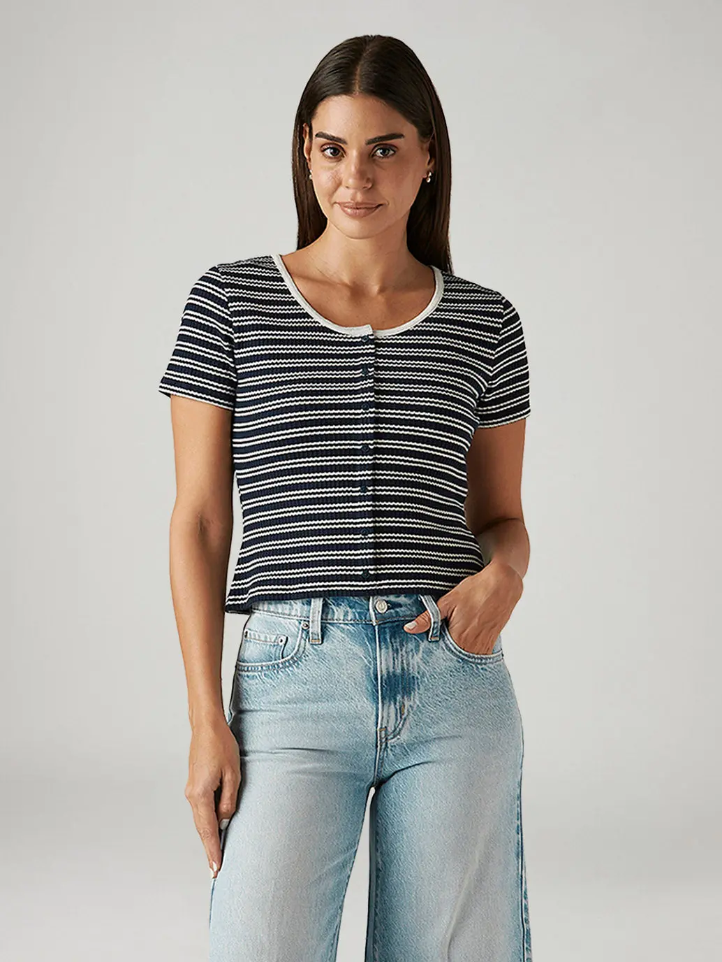 Women's Striped Navy Slim Fit T-Shirt 1