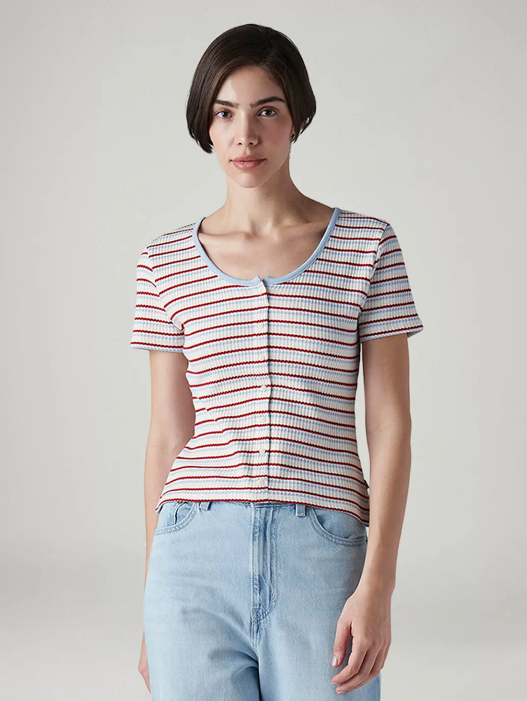 Women's Striped Multi Color Scoop Neck Top 1
