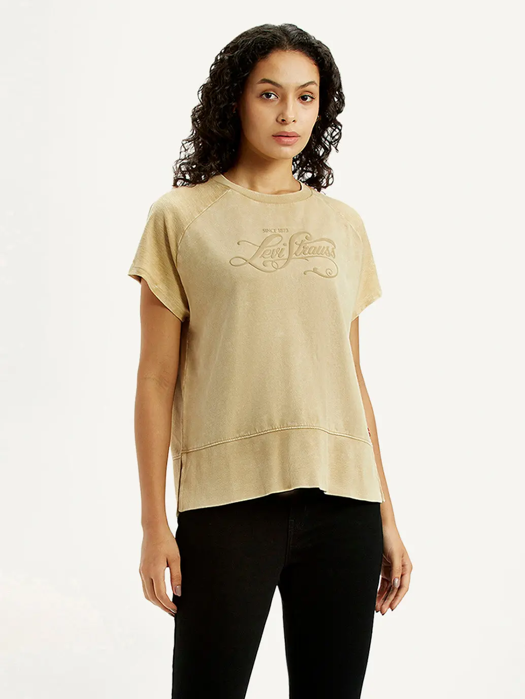 Women's Brand Logo Beige Relaxed Fit T-Shirt 1