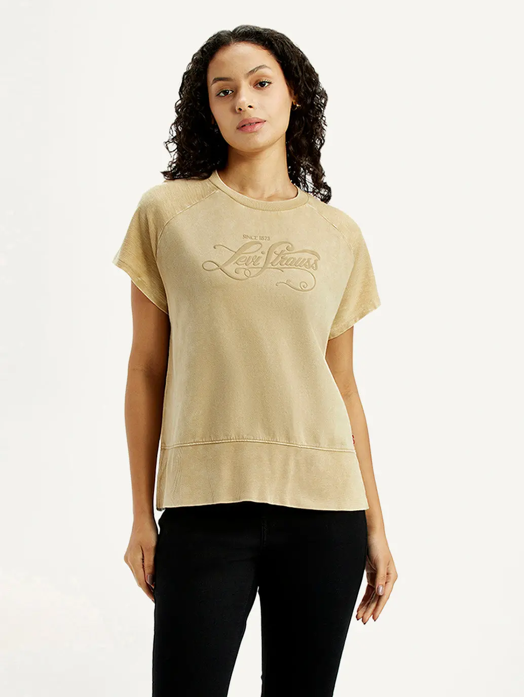 Women's Brand Logo Beige Relaxed Fit T-Shirt 2
