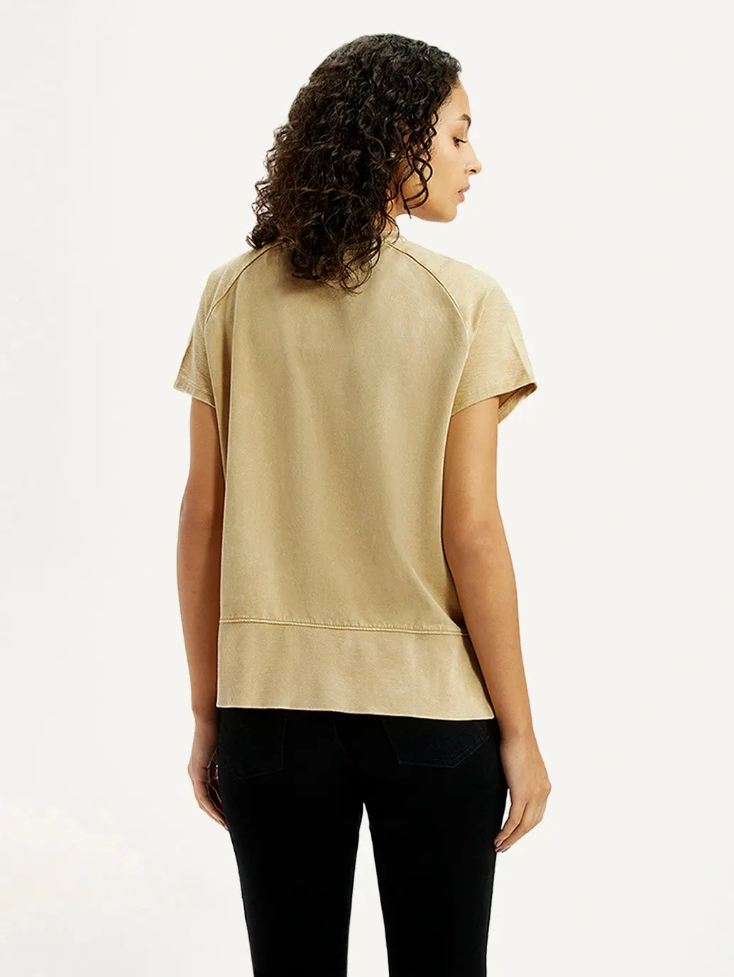 Women's Brand Logo Beige Relaxed Fit T-Shirt 3