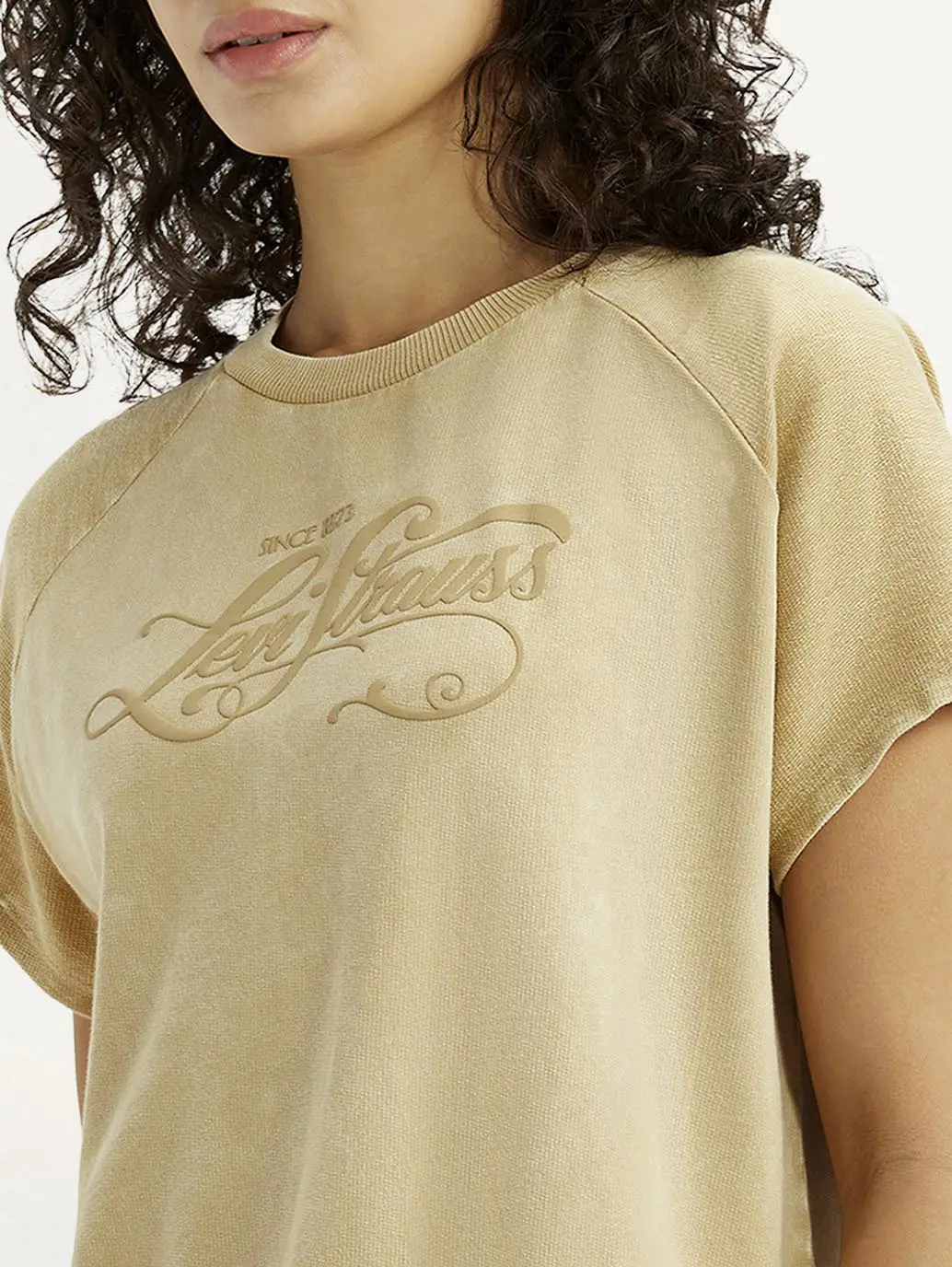 Women's Brand Logo Beige Relaxed Fit T-Shirt 4