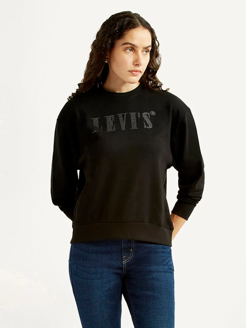 Women's Brand Logo Black Crew Neck Sweatshirt 1