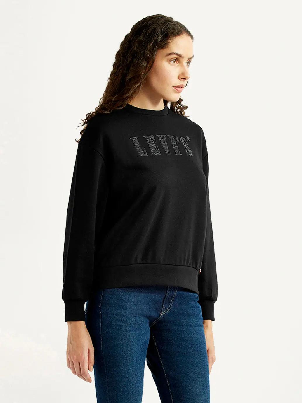 Women's Brand Logo Black Crew Neck Sweatshirt 5