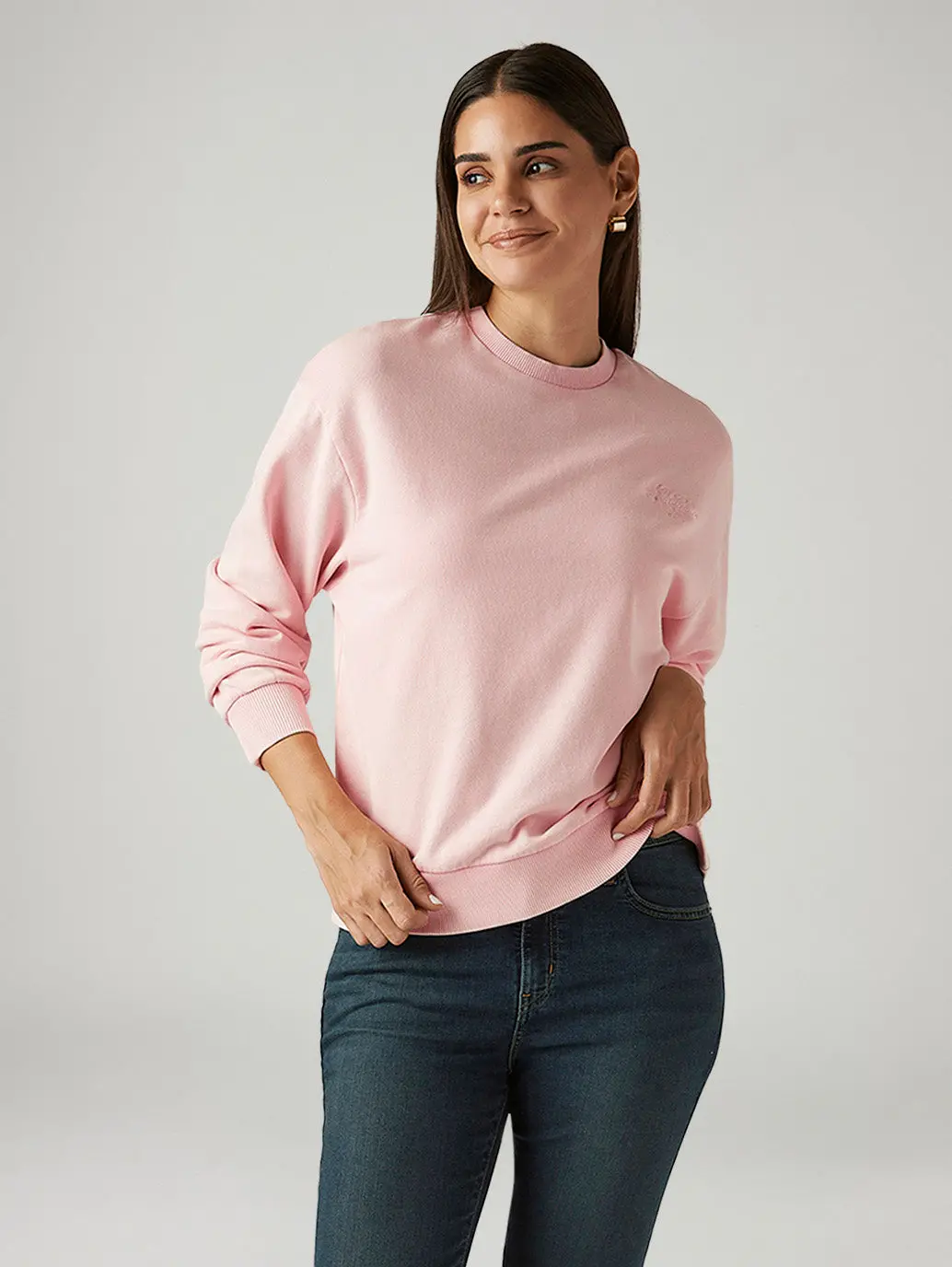 Women's Solid Light Pink Crew Neck Sweatshirt 1