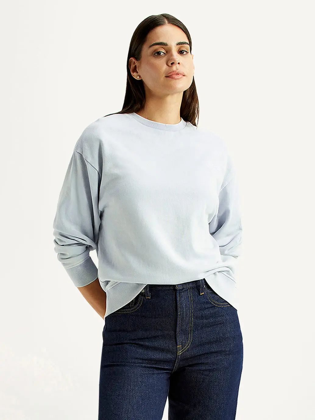 Women's Solid Light Blue Crew Neck Sweatshirt 1