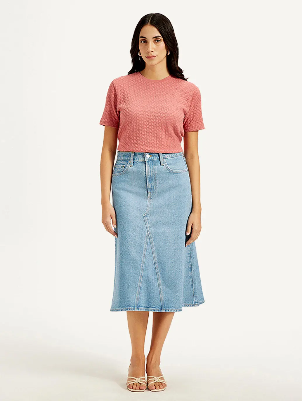 Women's High Rise Blue A-Line Skirt 1