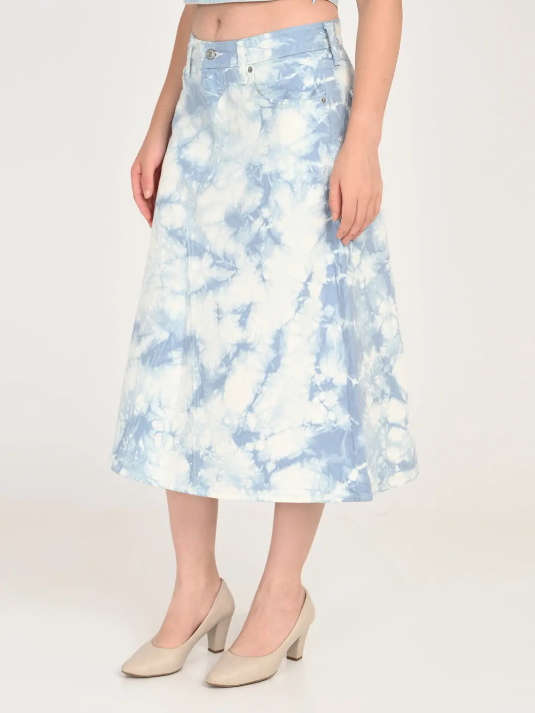 Women's Mid Rise Light Blue Regular Fit Skirt 1