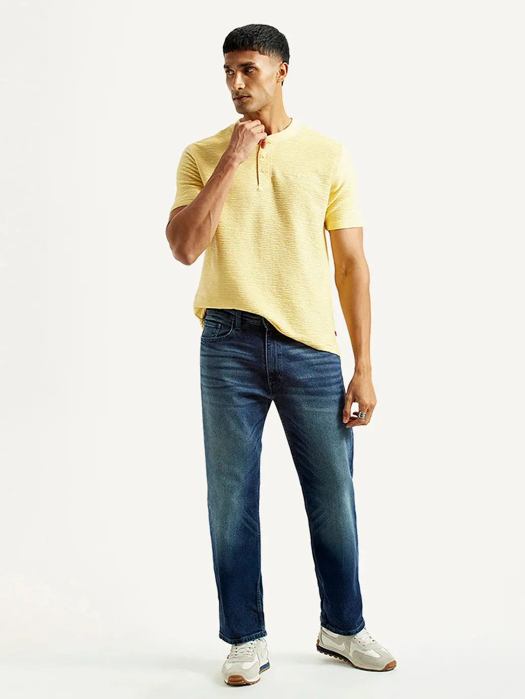 Men's 555 Blue Relaxed Straight Fit Mid Rise Jeans 1