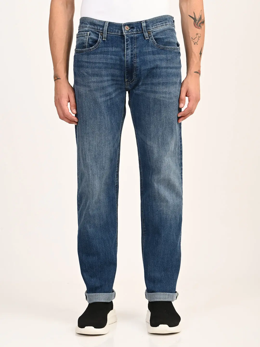 Men's 555 Blue Relaxed Straight Fit Mid Rise Jeans 1