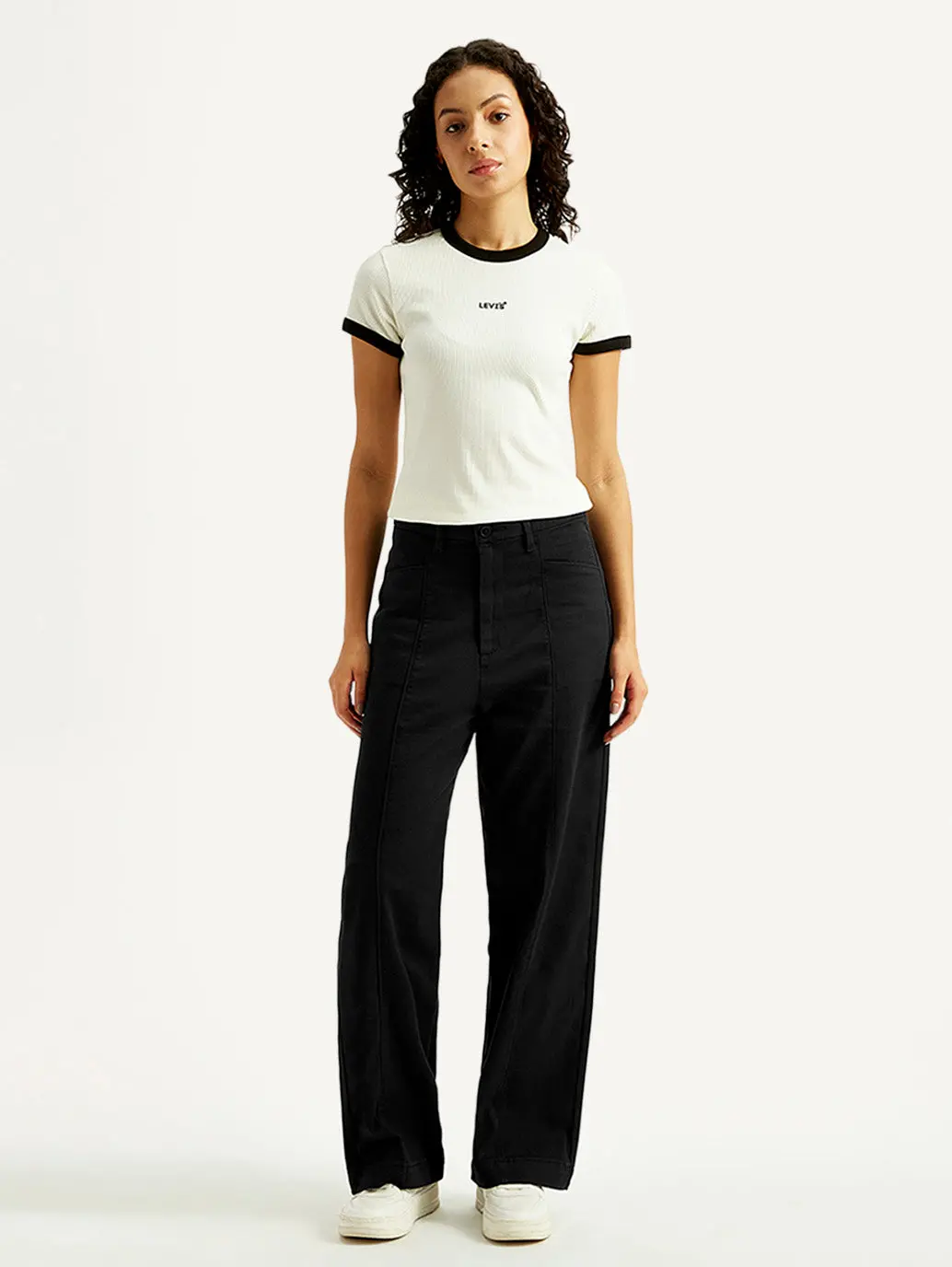 Women's Black Loose Fit Mid Rise Trousers 2