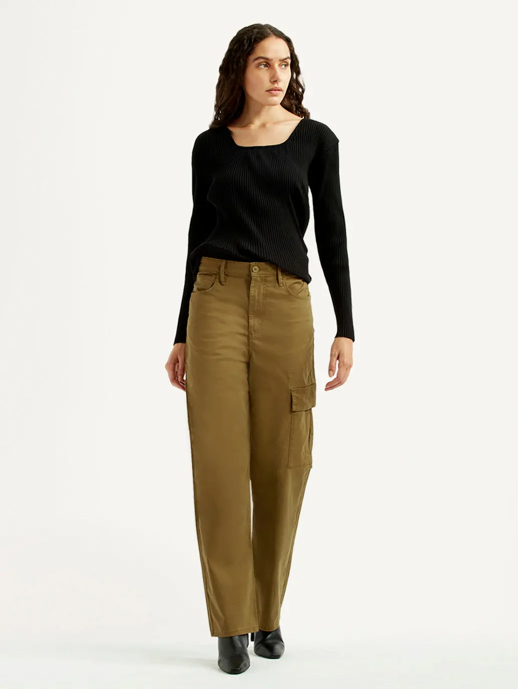 Women's Tan Ribcage Straight Fit High Rise Cargo Trousers 1