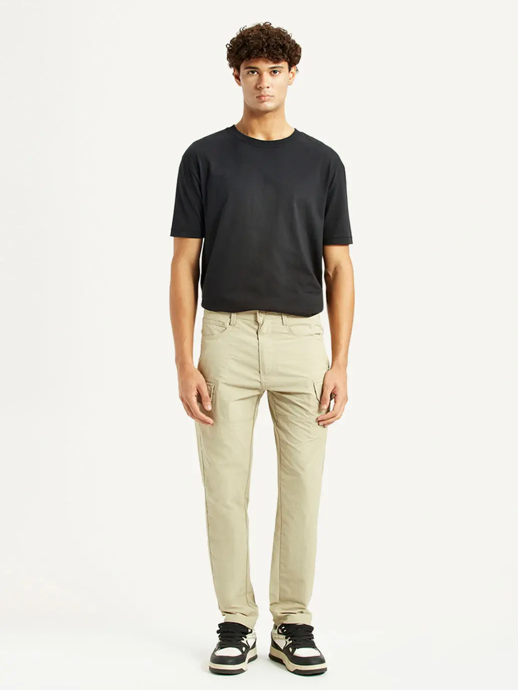 Men's Beige Slim Fit Mid Rise Cargo Trousers 1