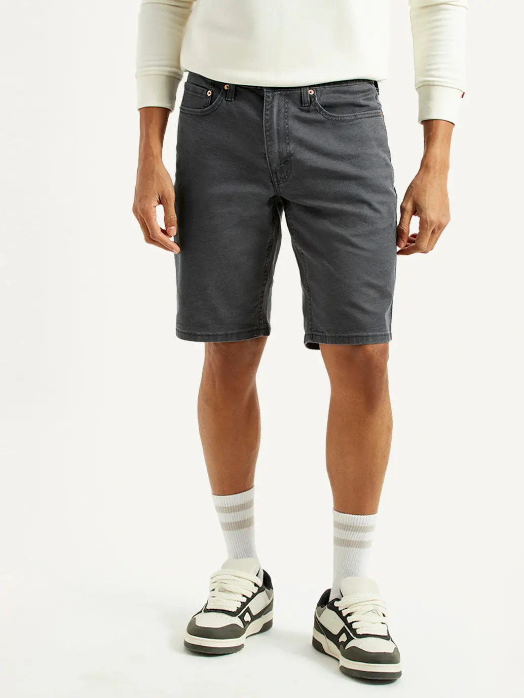 Men's Grey Tapered Mid Rise Shorts 3