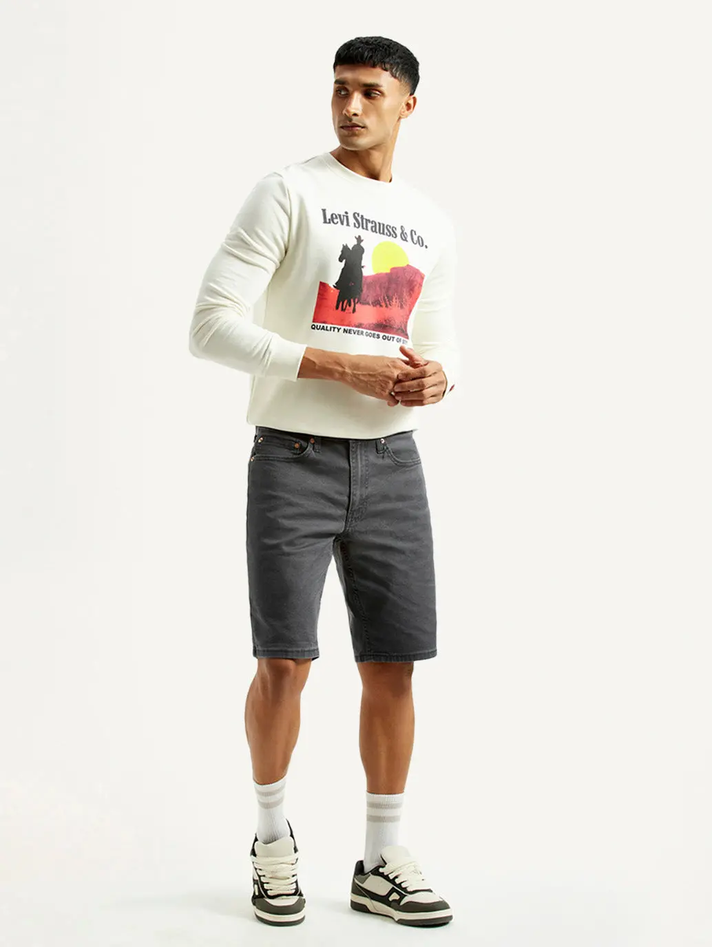 Men's Grey Tapered Mid Rise Shorts 6