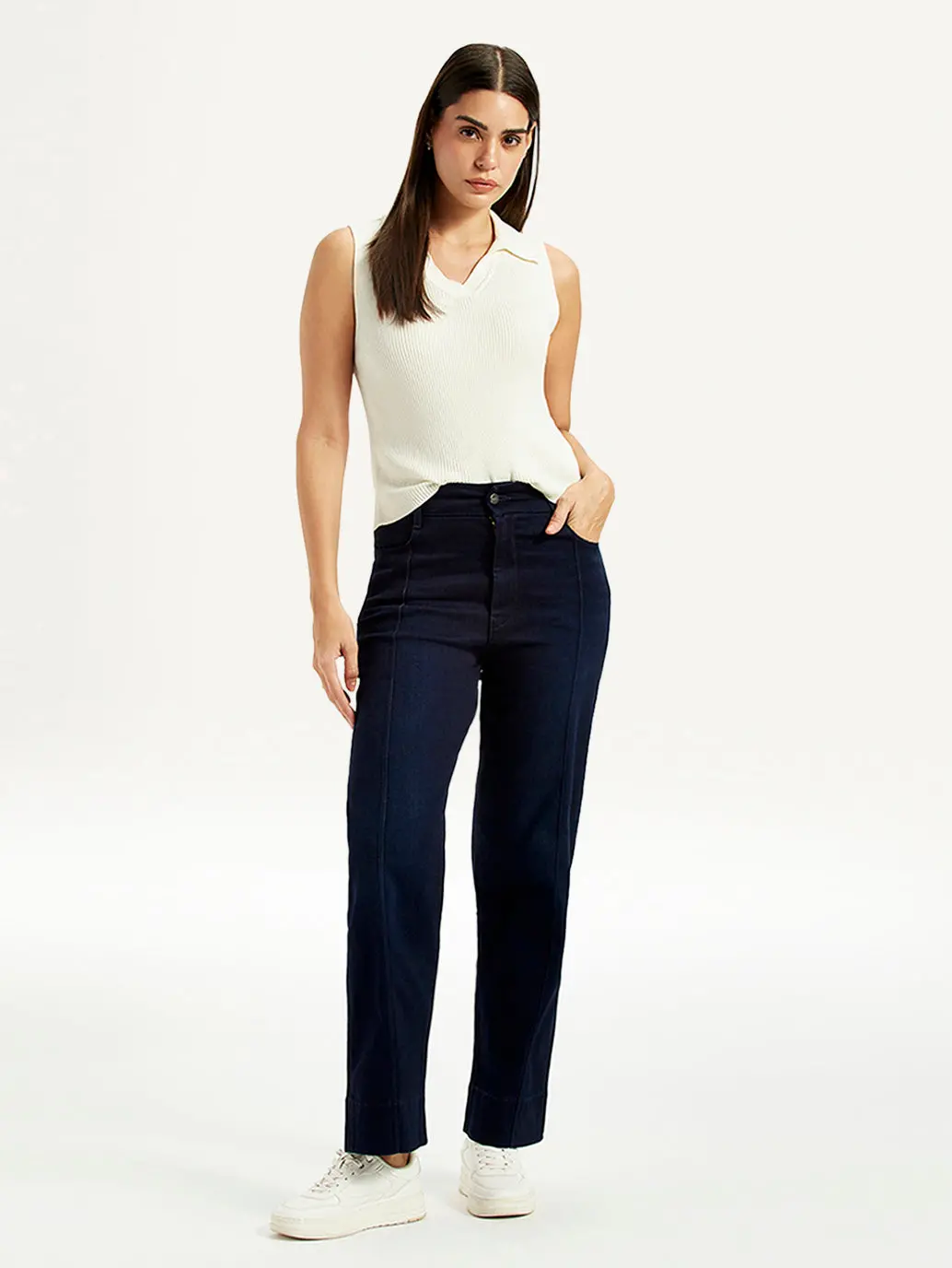 Women's Redloop Dark Blue Ribcage Straight Fit High Rise Jeans 6