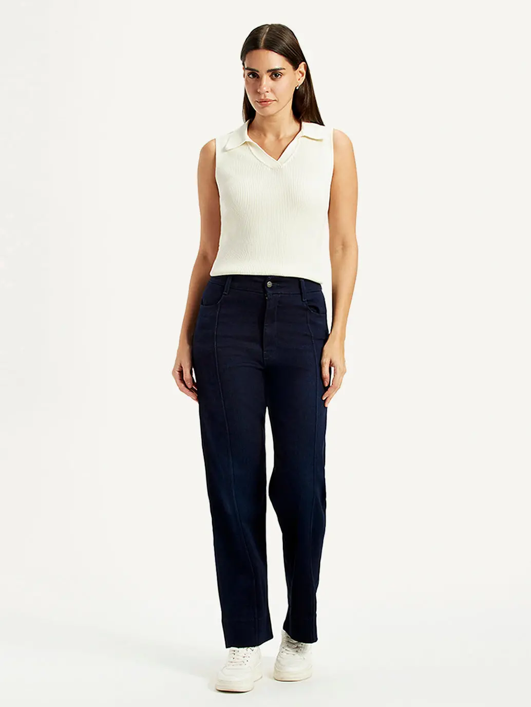 Women's Redloop Dark Blue Ribcage Straight Fit High Rise Jeans 1