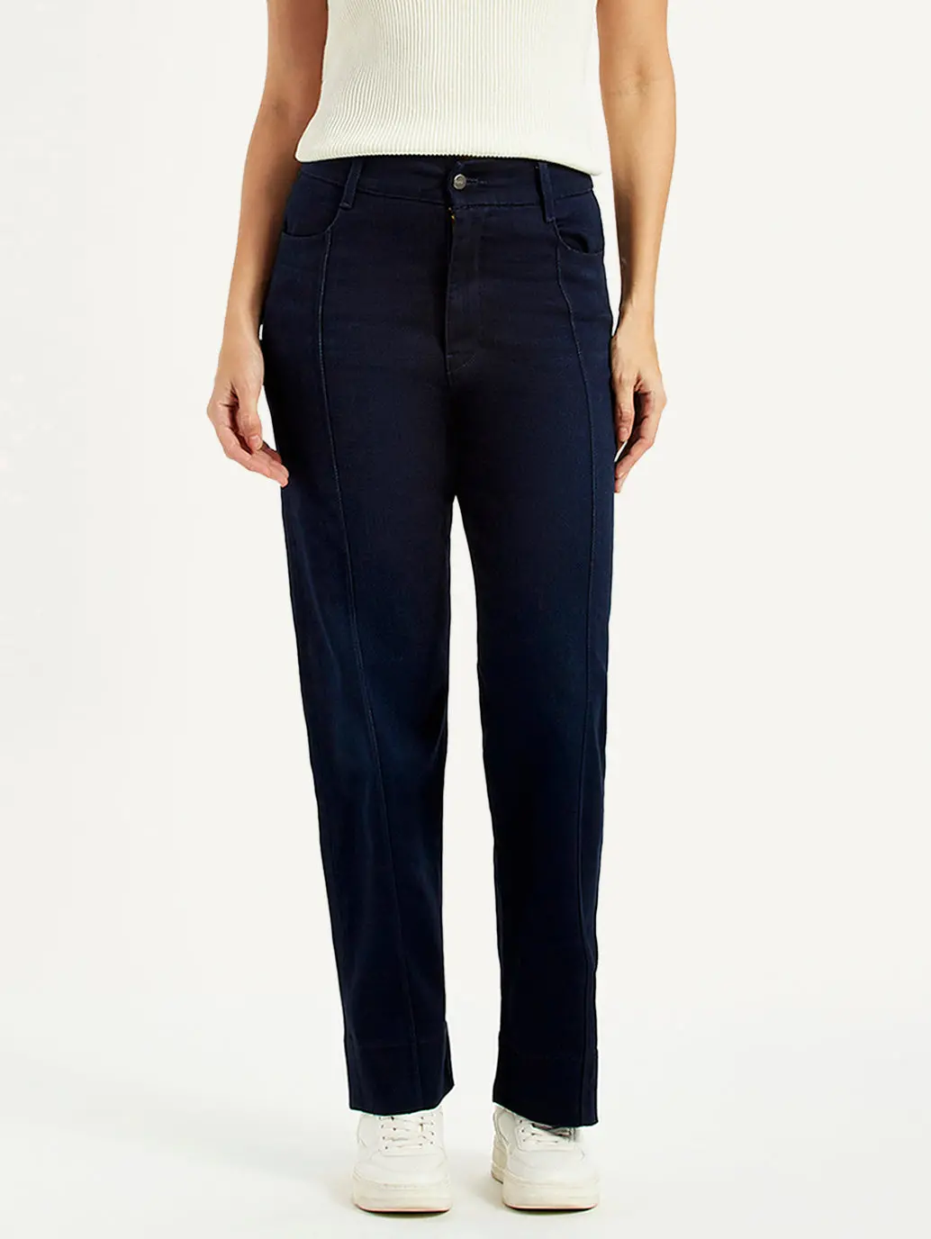 Women's Redloop Dark Blue Ribcage Straight Fit High Rise Jeans 2