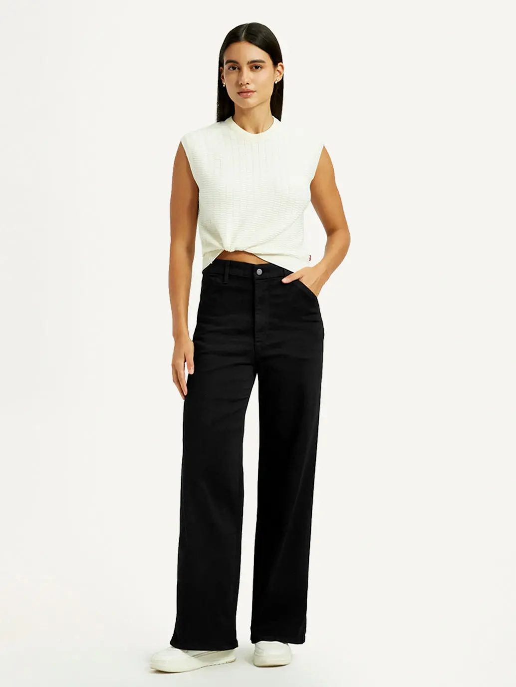 Women's Redloop Black Ribcage Wide Leg Fit High Rise Jeans 1