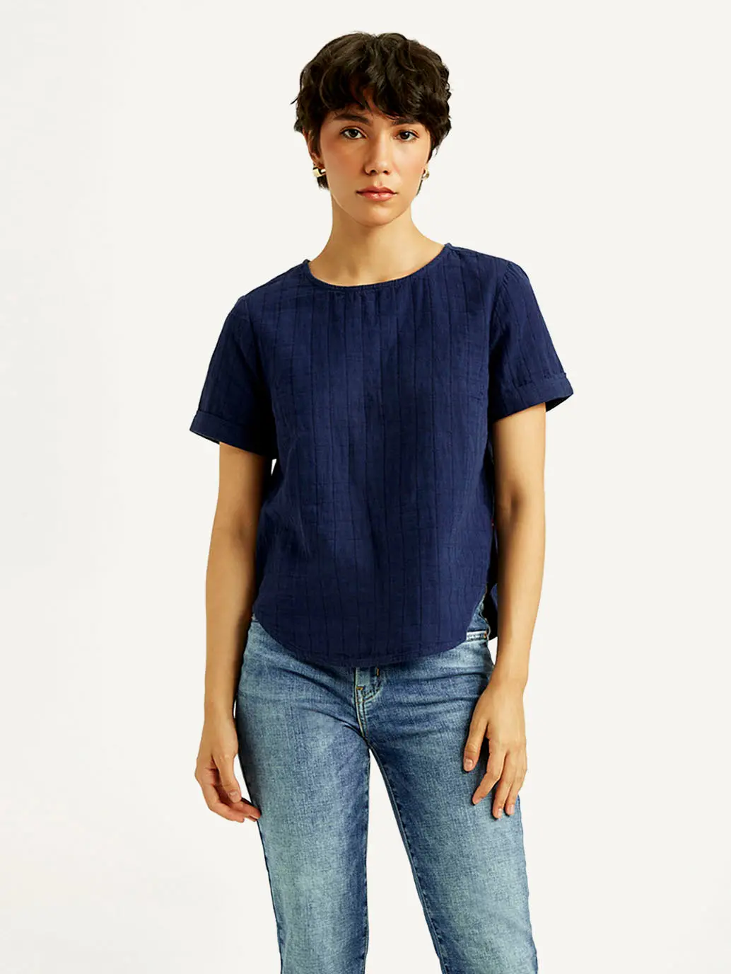 Women's Self Navy Round Neck Top 1