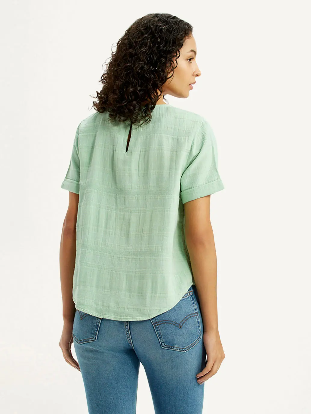 Women's Self Design Light Green Round Neck Top 3