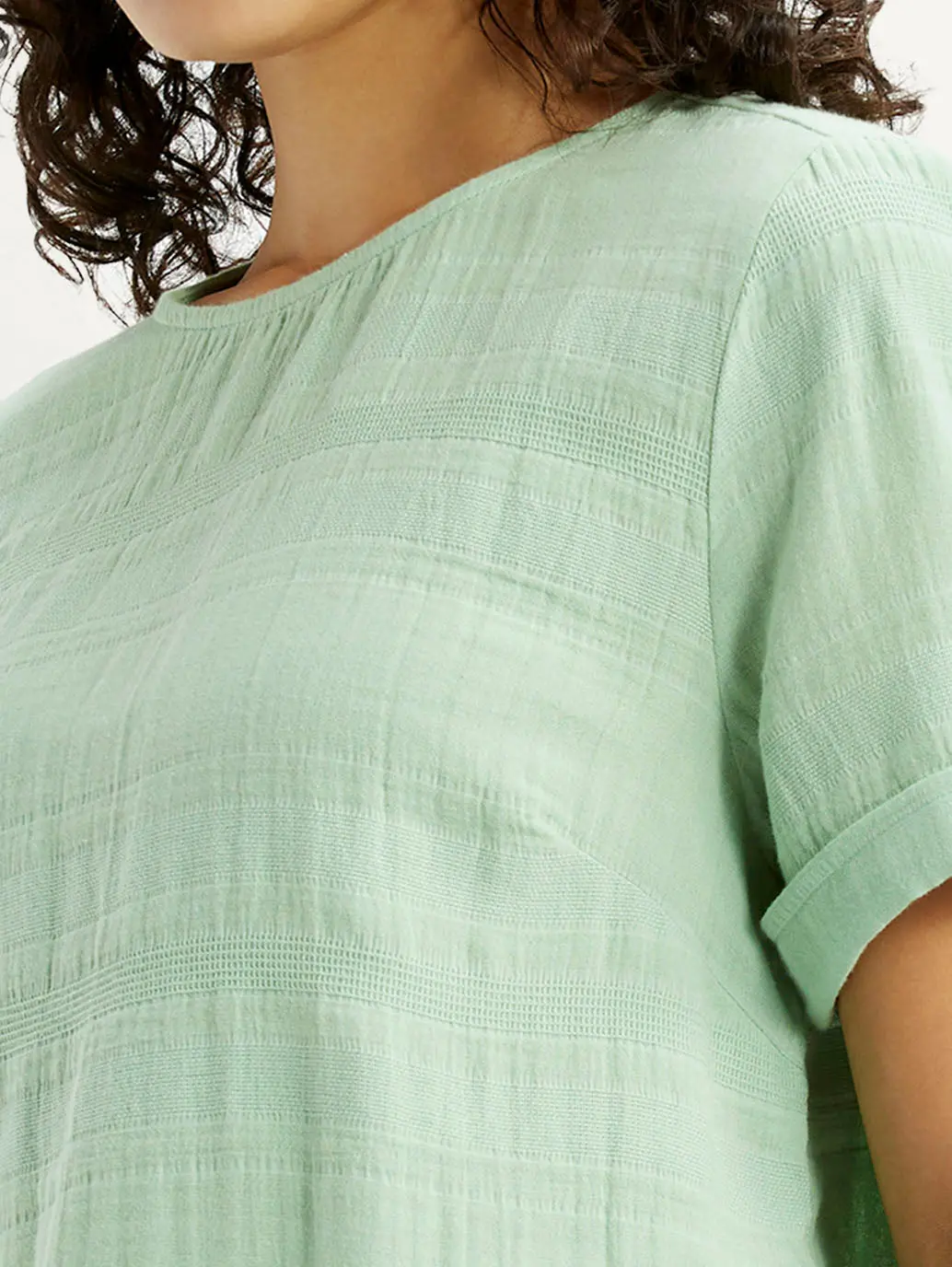 Women's Self Design Light Green Round Neck Top 4