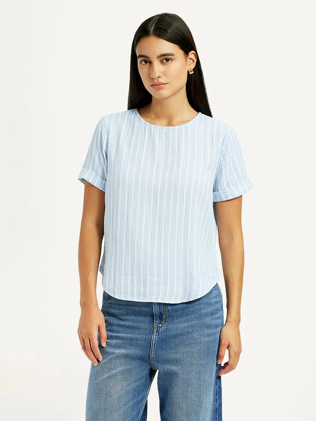 Women's Striped Light Blue Regular Fit Top 1