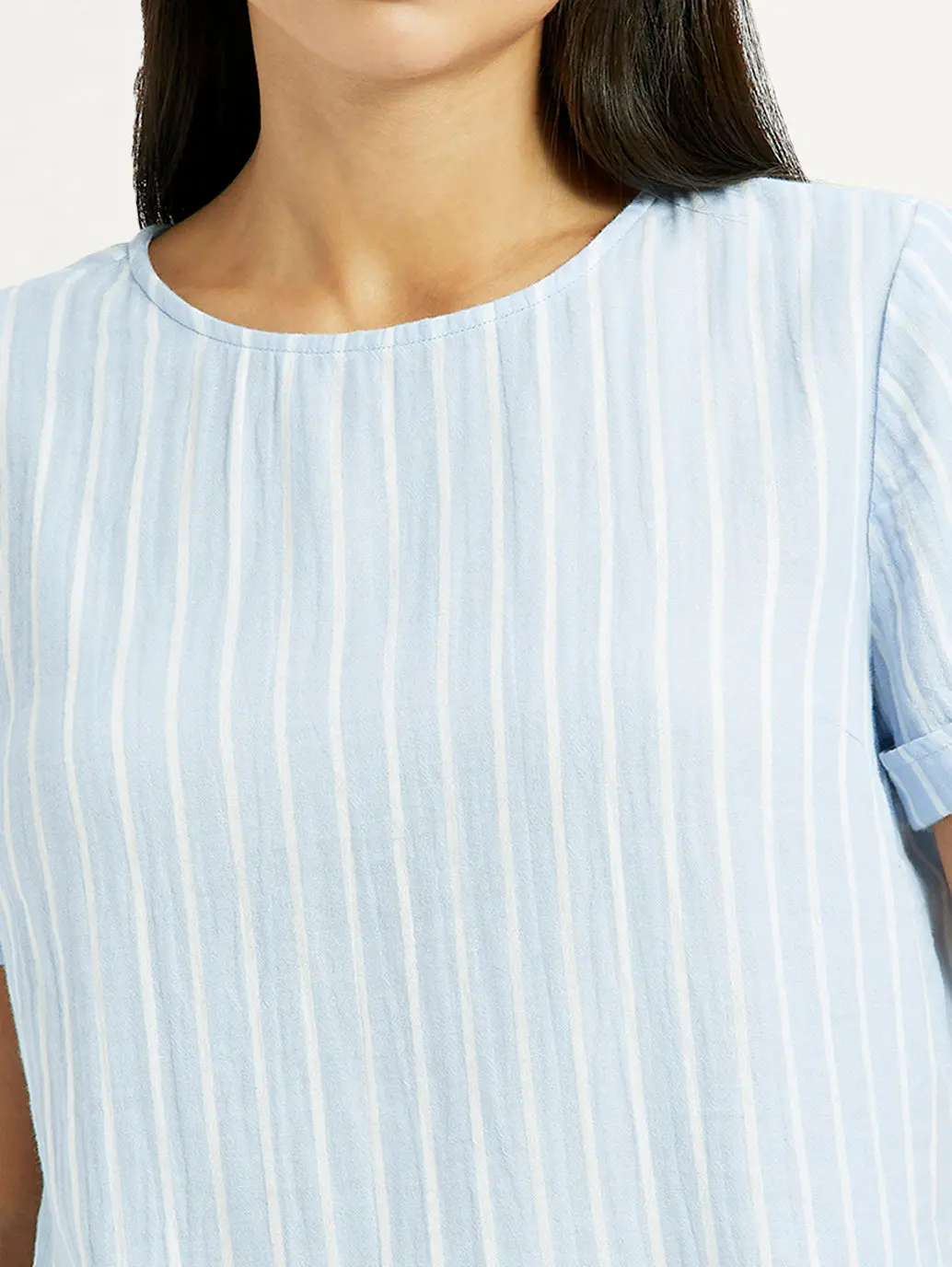 Women's Striped Light Blue Regular Fit Top 3