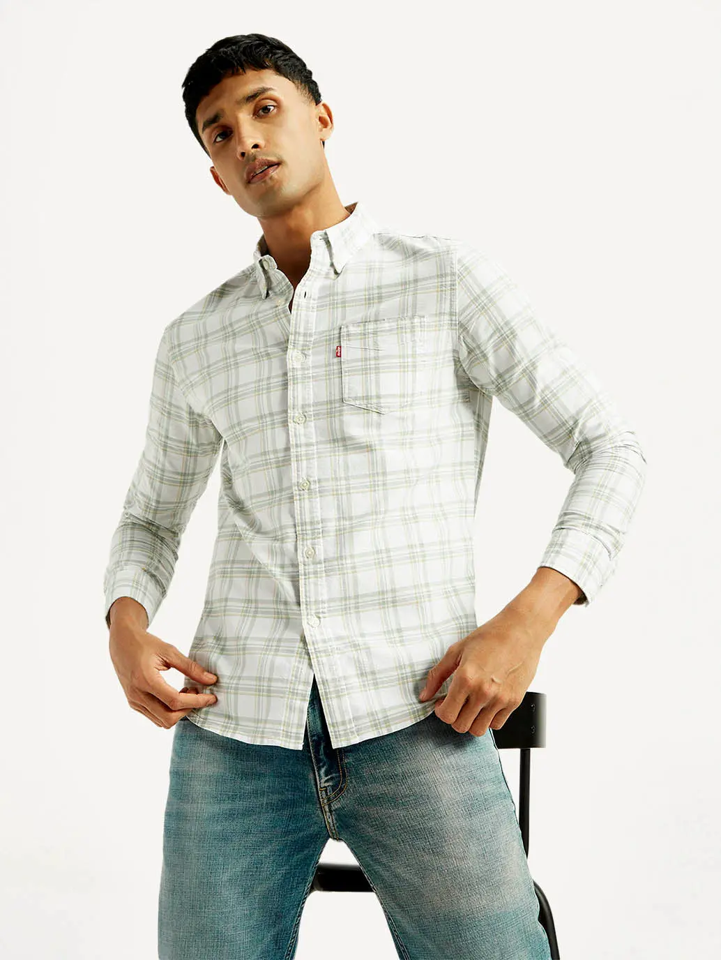 Men's Checkered Slim Fit Oxford Shirt 1