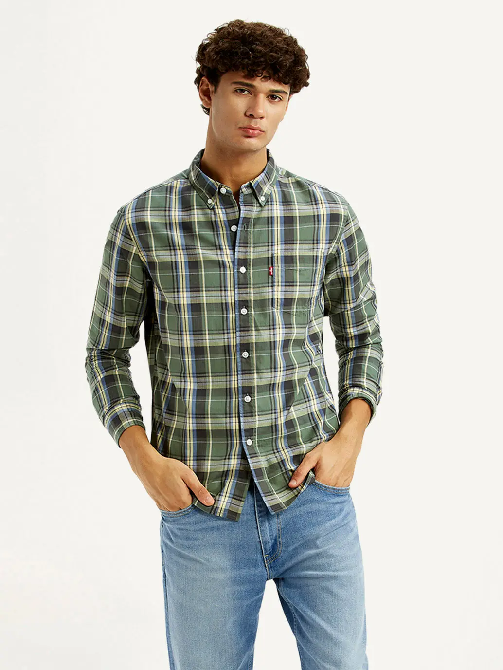 Men's Checkered Green Slim Fit Shirt 1