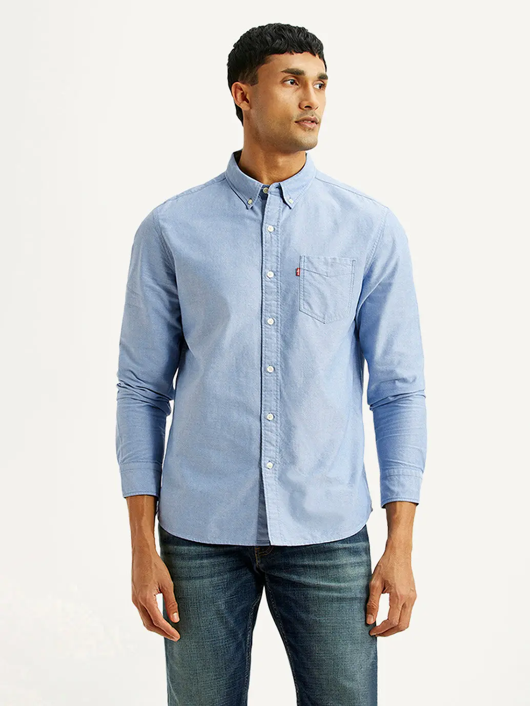 Men's Solid Light Blue Slim Fit Oxford Shirt 1