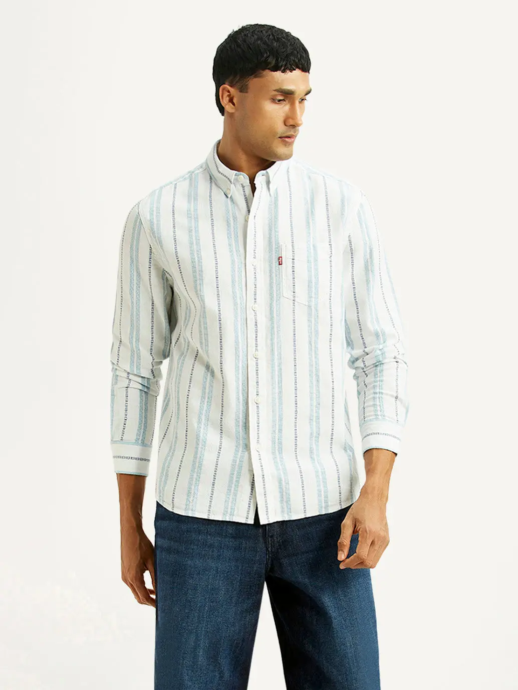 Men's Striped White Slim Fit Shirt 1