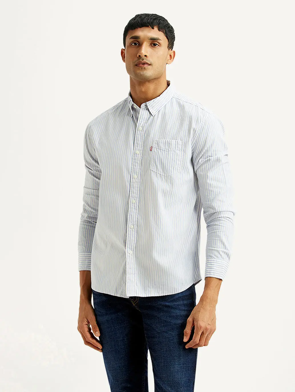 Men's Striped White Slim Fit Shirt 1