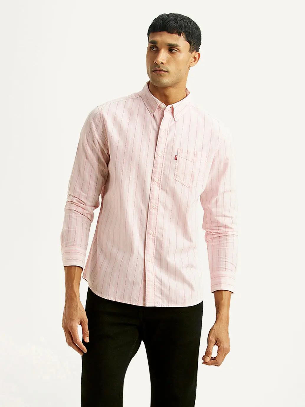 Men's Striped Light Pink Slim Fit Oxford Shirt 1