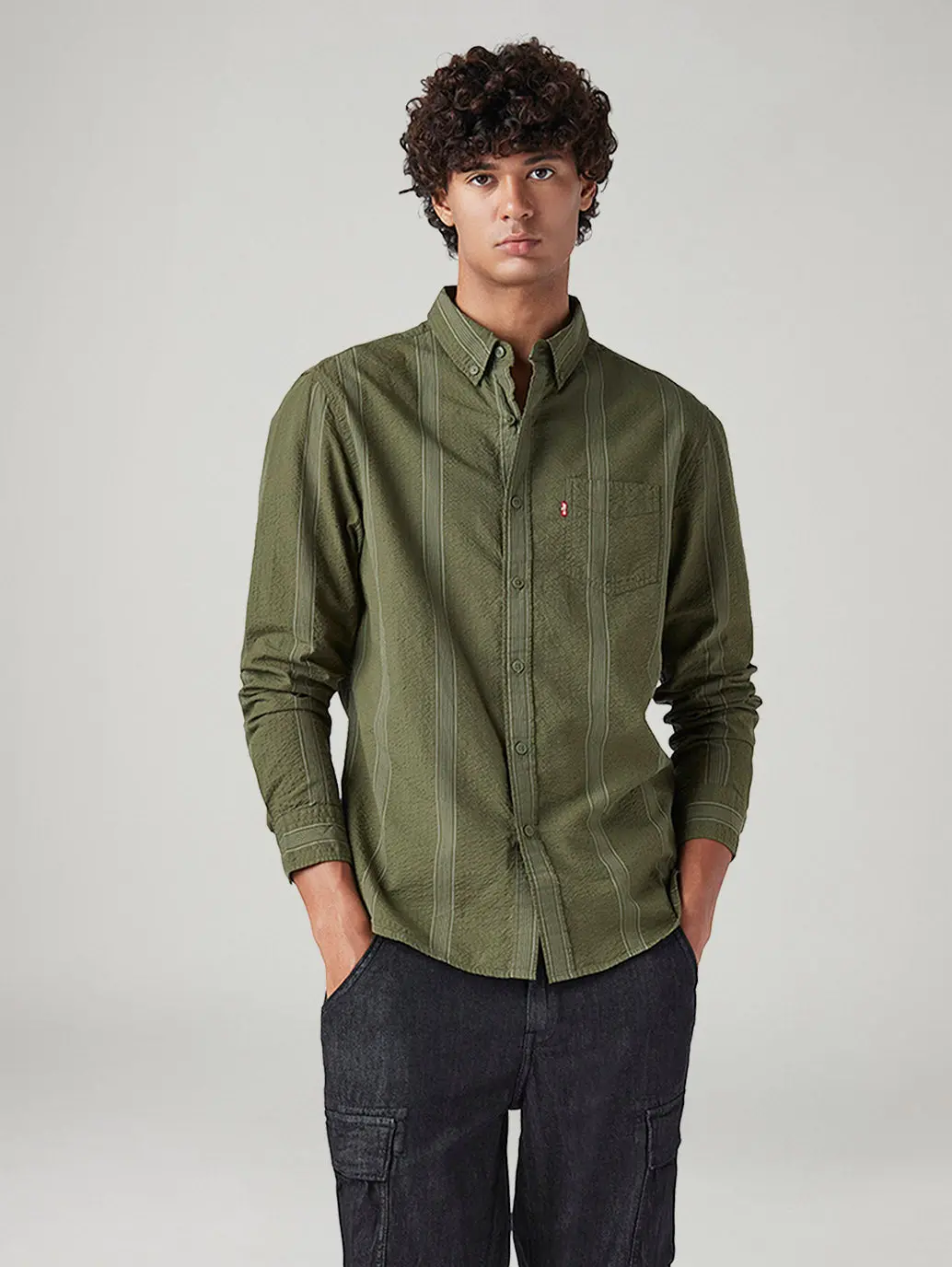 Men's Striped Green Slim Fit Shirt 1