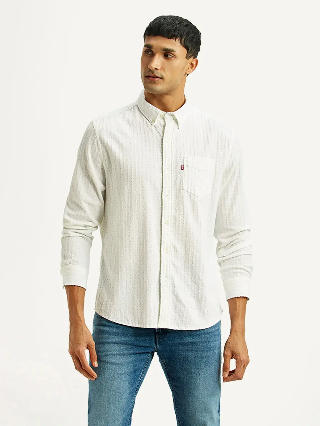 Men's Self Design White Slim Fit Shirt 1