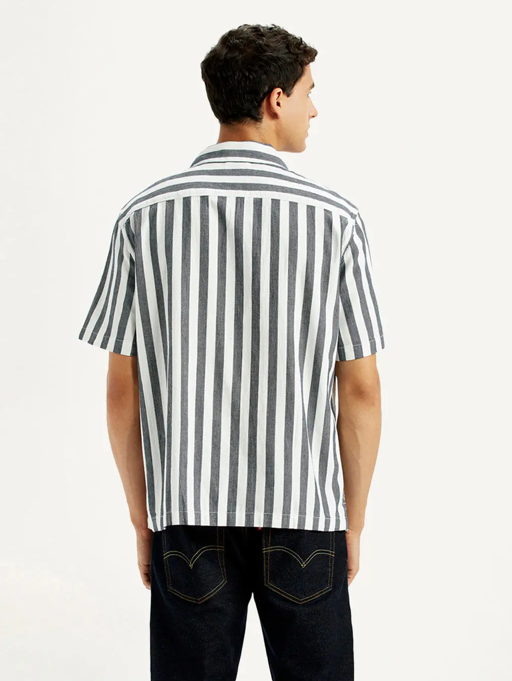 Men's Striped White Slim Fit Camp Shirt 3