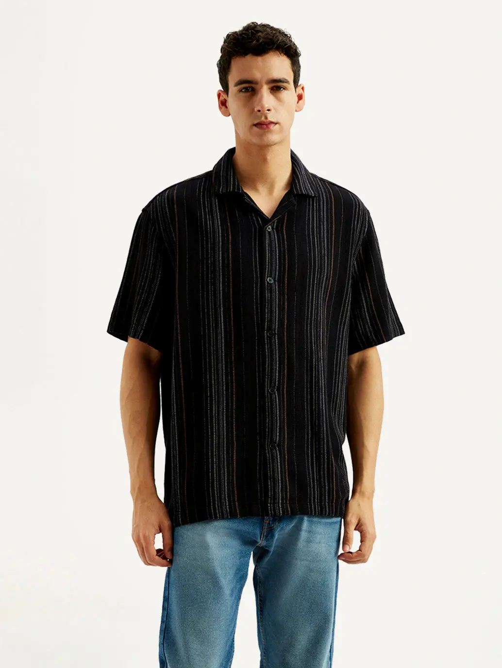 Men's Striped Slim Fit Resort Collar Shirt 1