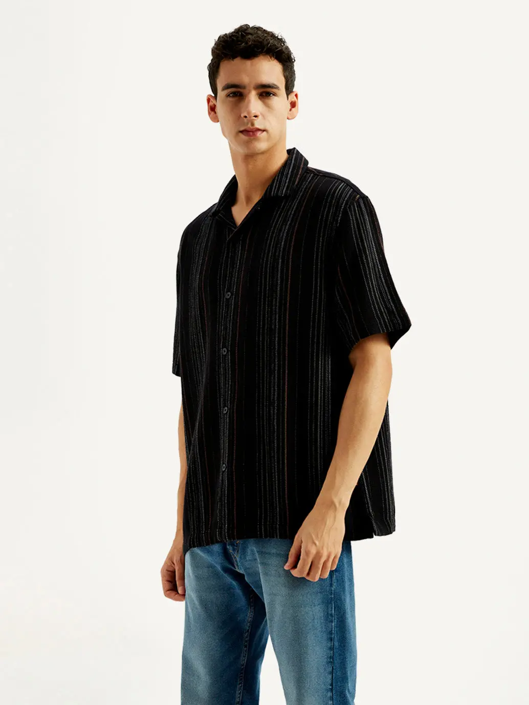 Men's Striped Slim Fit Resort Collar Shirt 4