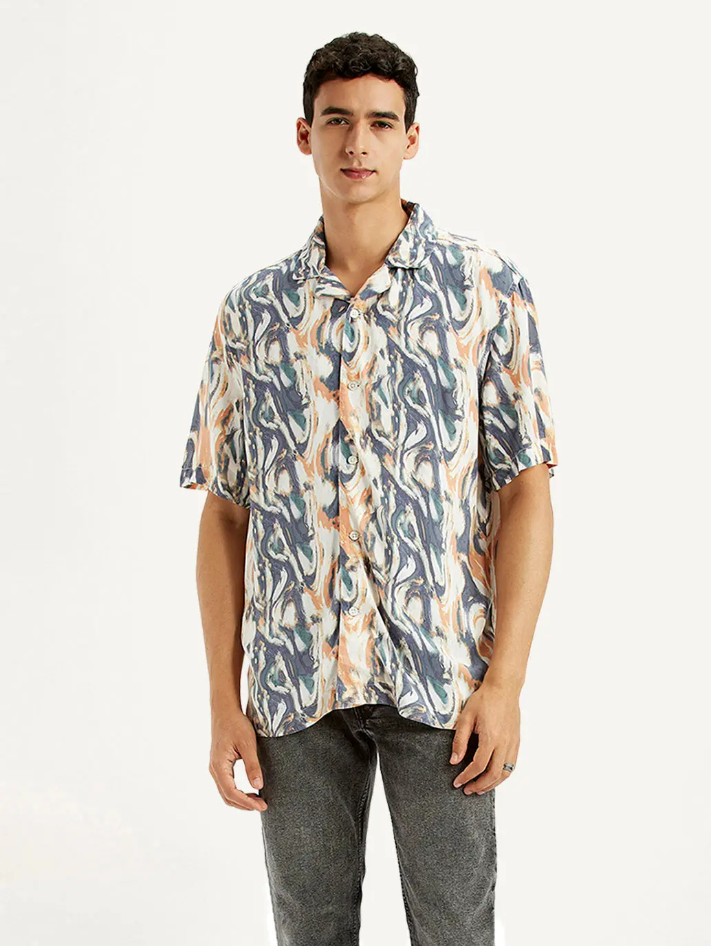 Men's All Over Print Multi Color Slim Fit Camp Shirt 4