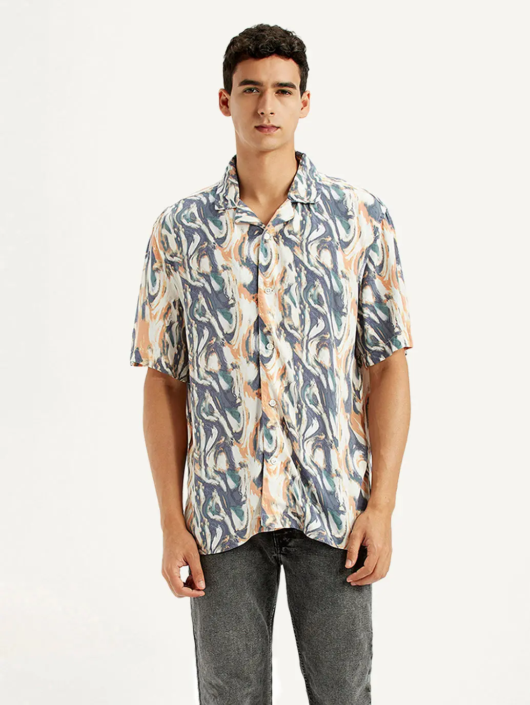 Men's All Over Print Multi Color Slim Fit Camp Shirt 5