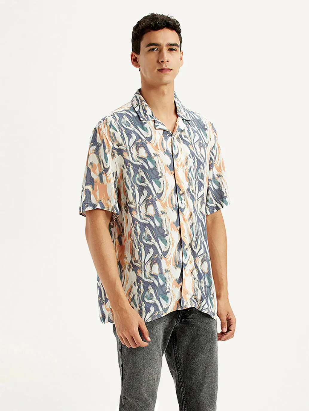 Men's All Over Print Multi Color Slim Fit Camp Shirt 1