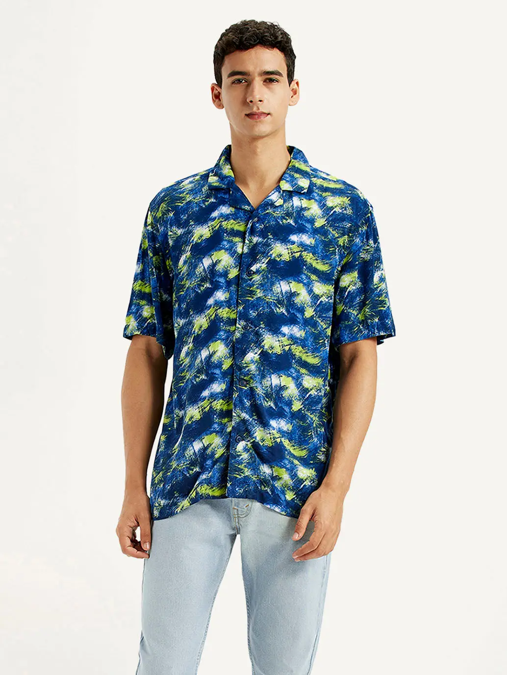 Men's Abstract Multi Color Slim Fit Camp Shirt 1