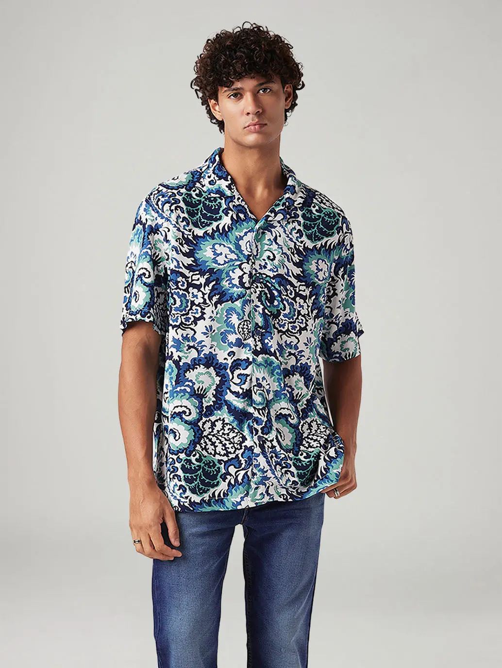 Men's Printed Relaxed Fit Resort Collar Shirt 1