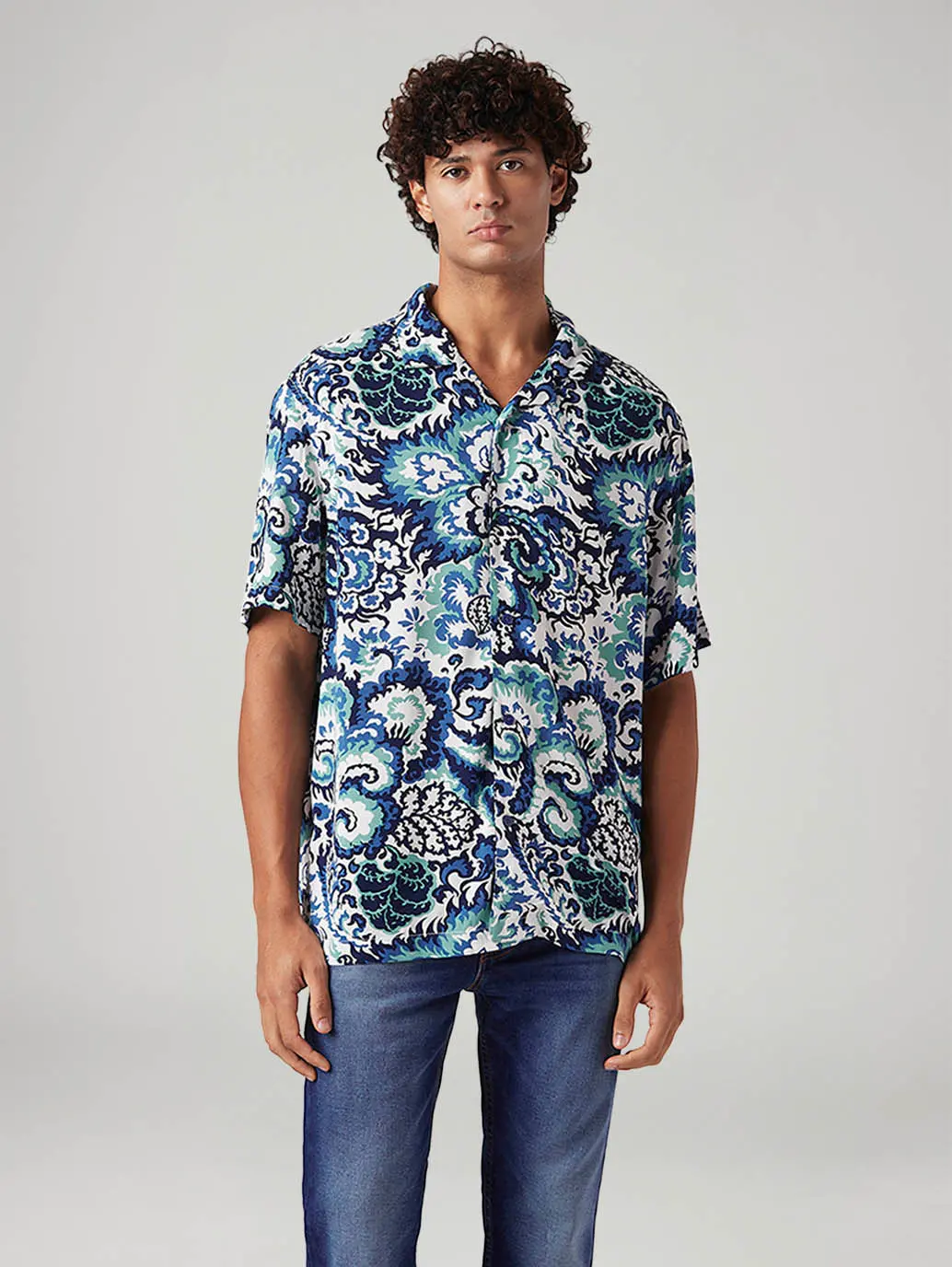 Men's Printed Relaxed Fit Resort Collar Shirt 2